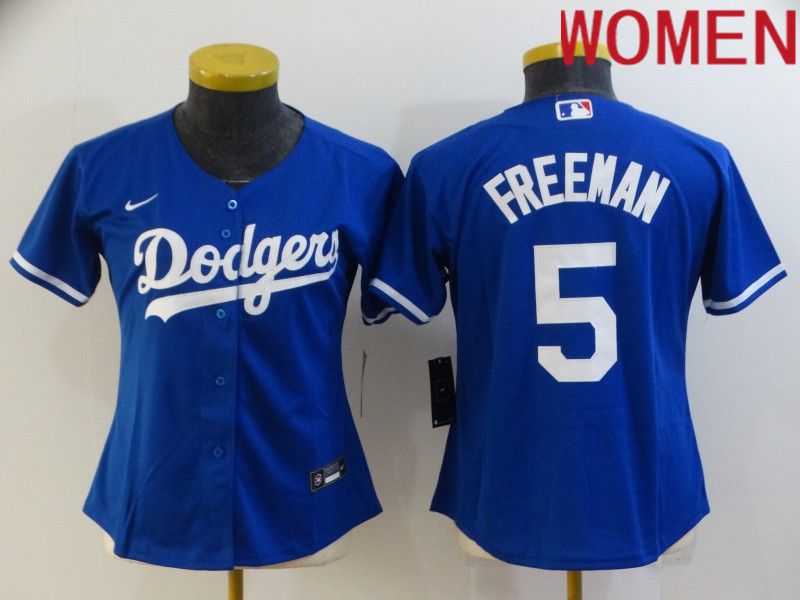 Women Los Angeles Dodgers #5 Freddie Freeman Blue Nike 2022 MLB Jerseys